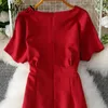 Beiyingni kontor damer klänning eleganta knappar casual slim vintage romantik party kvinnor klänning röd rosa gul vestidos mujer y0603