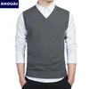 Gilet pour hommes Pull style décontracté laine tricoté affaires hommes sans manches 4XL SHOUAI gris foncé noir bleu clair 211221