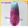 Pastel Blue ombre Purple Rose Red Color Wigs Long reta de renda reta de renda frontal peruca sintética Unicorn Rainbow Color Cosplay5371268