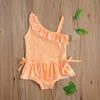 6 M-4Y Yaz Toddler Bebek Çocuk Bebek Kız Mayo Mayo Ruffles Bir Omuz Beachwear Mayo 210515