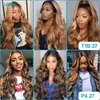 Destaque Peruca Cabelo Humano Cabelo Do Corpo Lace Front Wigs Honey Loira Brown Colorido T1B 27 Ombre Fecho para Mulheres Remy