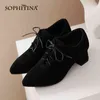 Sophitina British Style Kvinnors Oxford Skor Tjock Heel Shoes Cross Strap Casual Suede Pekad Toe Deep Mouth Kvinna Pumps AO251 210513