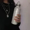 تألق الراقية زجاجة معزول بلينغ الفولاذ المقاوم للصدأ زجاجة الحرارية الماس الحرارية زجاجة المياه الفضية مع غطاء 220108