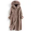 Women's Wool & Blends 2022 Hair Lead Sheep Shearing Leather And Fur Loose Coat Even Hat Long Fund Overcoat Bery22