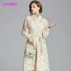 European ladies temperament lace dress mature fashion thin Polyester Office Lady Knee-Length 210416