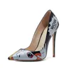 Europejskie i Amerykańskie Toe Stilettos 12 CMSexy Graffiti Moda Panie Plus Size Damskie Obuwie Bankiet Kobiet Buty 210820