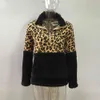 Jocoo Jolee Women Winter Turtleneck Fleece Hoodies Fashion Leopard Print Patchwork Sweatshirts Zipper Fluffy Thick Pullover 210518