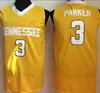 متطوعون NCAA Tennessee # 3 Candace Parker College كرة السلة جيرسي الأصفر مخيط كانداس باركر جامعة الفانيلة قمصان S-XXL