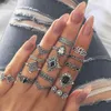 Bohemian Retro Sapphire Ring Set Flower Leaves Gem Antique Gold Silver Crystal Crown Rings for Women Wedding Gift Party Jewelry Wholesale Price