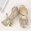 Shoes Summer Girls Sequins Children Leathe Sandals Christmas Child High Heels Princess Party 3-12 Years 220225