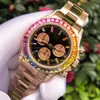 3 Color Style Men's Black Rainbow Dial Watch Quartz Chronograph 116598 Rbow Rose 116595 Gold Wristwatches Mens Sport Watches274u