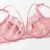 VarsBaby Sexy Plus Storlek Blommig Lace Olined Underwear Deep V Hollow 3/4 Cup Underwire Abcde Cup Bra Set 211104