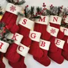 Christmas Knitting Snowflake Letter Stocking Xmas Tree Pendant Candy Gift Sock Bag Festiva Decoration Home Desktop Ornaments JJF11055