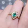 Cluster Rings Per Jewelry Natural Real Drop Style Emerald Ring 0.45ct Gemstone 925 Sterling Silver Fine Q204161