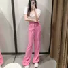 트래프 ZA 2021 핑크 바지 여성 넓은 다리 바지 여자 느슨한 높은 허리 여성 바지 여름 패션 와이드 스트리트웨어 바지 Q0801