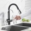 Onyztily Matte Preto Guindaste Filtrado para Cozinha Pulverizador Spray 360 Rotação Rotação Filtro de Água Tap Dual Water Modos Sink Kitchen Fauce 211108