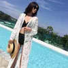 Blanc Dentelle D'été Maxi Robes Femmes À Manches Longues Plage Cover Up Sexy Voir À Travers Boho Bikini Beachwear Cover-ups