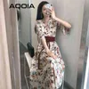 Japão Estilo Mulheres Chiffon Sashes Maxi Vestido Verão Verão V-Neck Flare Manga Vestidos Florais Senhoras Elegante Kimono Robe 210521