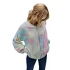 Giacca da donna autunno con cerniera giacca invernale da donna vintage in colori a contrasto Tie-Dye - Giacca in peluche a maniche lunghe da donna 210514