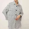 Dames Vintage Houndstooth Plaid Wollen Jas Femme Lange Mouw Double Pockets Patch Casual Jas Chic Tops 210520