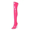 Stövlar Snyggt Shinny Patent Läder Over The Knee Stiletto Heels Pekade Toe Tight High Zipper Winter Long Boot 12cm