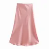 Taille élastique en satin solide femme midi jupe mode décontractée dame mince jupes A-line p1596 210730