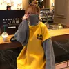 한국어 편지 플러스 벨벳 BF 스웨터 셔츠 하라주쿠 빈티지 여성 세련된 가짜 2 피스 패션 느슨한 캐주얼 톱 210608