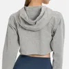 Yoga outfit Lätt kvinnor Träning Croped Hoodie Långärmad tröja Casual Pullove Crop Top