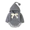 Meisjes Herfst Winter Gebreide truien Baby Bow Knoop Hooded Cloak Kinderkleding 210429