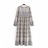 Oversize femmes doux coton taille haute robe printemps-automne mode dames col en V Prairie Chic femme imprimer 210515