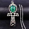 Collana con ciondolo in pietra verde con croce egiziana in acciaio inossidabile per donna Gioielli color argento Collier Femme NXS04 Collane con ciondolo