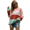 Autumn Patchwork Color Stretch Sweater For Women O-neck Long Sleeve Office Lady Streetwear Casual Sweaters And Pullovers 210608
