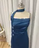 Sommarlov Navy Blue Satin Ruched Spaghetti Strap Midi Dress Casual Daily Beach Dresses Robe Mujer Femme Chic Vestido 210421