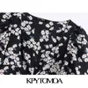 Kvinnor Chic Fashion Floral Print Plisserad Mini Dress Vintage V Neck Puff Sleeve Kvinna Klänningar Vestidos Mujer 210416