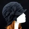 Skąpe kapelusze kapelusze wiadro wiadro vintage kwiat wystrój filcu kapelusz solidny ręcznie robiony wełniana mieszanka grube ciepłe kobiety mody akcesoria