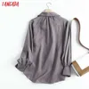 Tangada Women Light Purple 100% Linen Shirt Blouse Long Sleeve Chic Female Casual Loose Shirt Blusas Femininas 4C109 210609