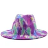 Kleurrijke Breed Brim Kerk Derby Top Hoeden Panama Vilt Fedoras Hoed voor Mannen Vrouwen Kunstmatige Wol Britse Stijl Jazz Cap