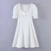 Белое кружевное дневное снадели летнее платье женщины половые рукава твердого вышивки короткие старинные цветочные хлопковые Vestidos 210427