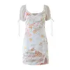 Vår och Summerfull-Bodyce Color MatchingsLim FlowerPrint Dress Women's Vest Wrapped In Shortsleeves 210521