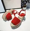 2021 Summer high-heeled Casual Sandal Fashion Luxury Embroidered Lettered Fisherman Shoes Leather Women Shoe Hop rope Straw Weaving Sandals Large