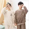 Toptan ve perakende çocuk mercan polar pijama kalınlaşmış ev giysileri erkek kız bebek pijama çocuk takım elbise kış