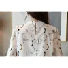 Women Blouses Korean Fashion Casual Long Sleeve Chiffon Print O-neck White Black Autumn Tops Shirts 210514