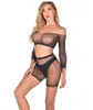 Sexy Diamond Underwear Woman 2 Pieces Hollow Hot Drilling Long Sleeve Fishnet Mesh Bodystocking Ladies Open Fork Black Stockings Suits