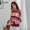 Рождественский красный с длинным рукавом женщины повседневный свитер осень зима животных дизайн женский пуловер мода вязаные вершины 211018