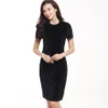 Women Velvet Sheath Dress Green Black O-Neck Short Sleeve Slim Pencil Office Work Wear Knee Length Dresses 210426