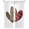 Gardin draperi valentins dag kärlek röd leopard plaid tulle gardiner för vardagsrum dekoration modern chiffong ren voile kök