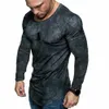 Slim Fit Мужчины круглые шеи с длинным рукавом мышц мышц футболки повседневная футболка Tops Blouse 0y1v