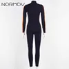 NORMOV Sexy Women FitnJumpsuits Sport Suit Gym Clothing V-Neck One-piece Zipper Tracksuit Patchwork Running Set Yoga Sets X0629