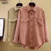 Herfst Corduroy Losse Vintage Hong Kong-stijl All-match jassen voor vrouwenzakken Solid revers jas cardigan 11426 210508