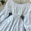 YuooMuoo début automne robe 2020 rétro gothique femmes blanc noir pansement Mini robe Sexy épaules nues manches bouffantes coréen Vestidos X0629